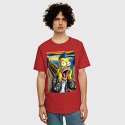 Футболка оверсайз мужская Гомер Симпсон кричит - мем нейросеть, цвет: красный — фото 2