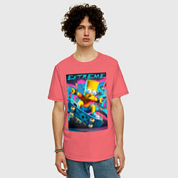 Футболка оверсайз мужская Барт Симпсон крутой скейтбордист, цвет: коралловый — фото 2