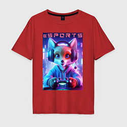 Футболка оверсайз мужская Funny fox - e sports ai art, цвет: красный