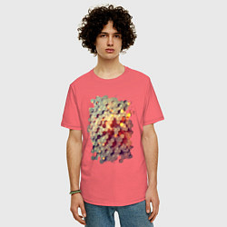 Футболка оверсайз мужская Гексагон в цвете, цвет: коралловый — фото 2