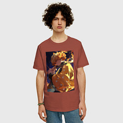 Футболка оверсайз мужская Клинок, рассекающий демонов Дзэнъицу Агацума охотн, цвет: кирпичный — фото 2