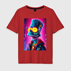 Футболка оверсайз мужская Cyber Bart Simpson - neon glow ai art, цвет: красный