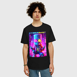 Футболка оверсайз мужская Cyber Bart in metropolis - neon glow, цвет: черный — фото 2