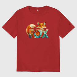 Футболка оверсайз мужская Лиса с надписью, цвет: красный