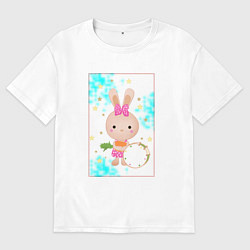 Футболка оверсайз мужская Милый зайчонок с барабаном, цвет: белый