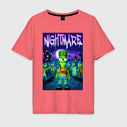 Футболка оверсайз мужская Zombie Bart Simpson - nightmare, цвет: коралловый