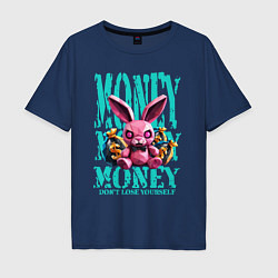 Мужская футболка оверсайз Розовый полигональный кролик с деньгами и глаз