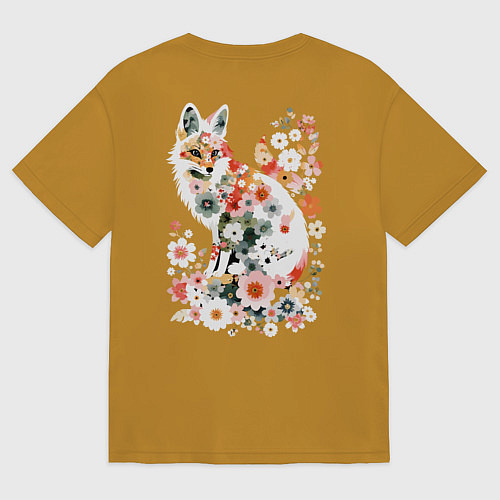 Мужская футболка оверсайз Лисий контур из цветов / Горчичный – фото 2
