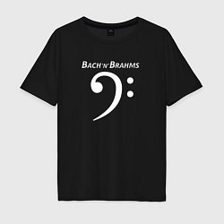 Мужская футболка оверсайз Бах и Брамс по-английски с басовым ключом белым