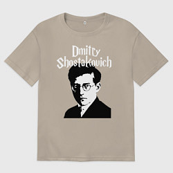 Футболка оверсайз мужская Дмитрий Шостакович с портретом, цвет: миндальный