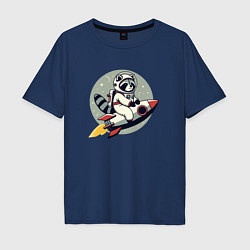 Мужская футболка оверсайз Забавный енот космонавт в космосе полет на луну