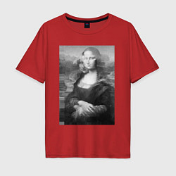 Футболка оверсайз мужская Черная-белая Мона Лиза с глюками, цвет: красный