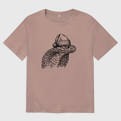 Футболка оверсайз мужская Голова новогодней кобры, цвет: пыльно-розовый
