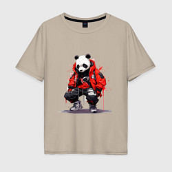 Мужская футболка оверсайз Модная панда в красной куртке