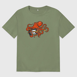 Футболка оверсайз мужская Осьминог гитарист, цвет: авокадо