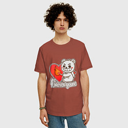 Футболка оверсайз мужская Медведь хулиган с сердцем и спичкой, цвет: кирпичный — фото 2