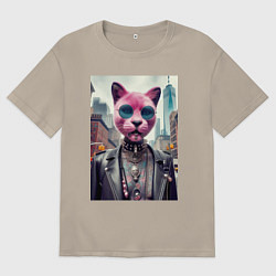 Футболка оверсайз мужская Модная кошечка из Нью-Йорка, цвет: миндальный