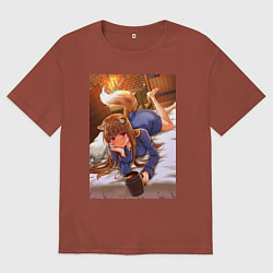 Футболка оверсайз мужская Волчица и пряности Холо с кружкой, цвет: кирпичный