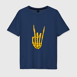 Футболка оверсайз мужская Golden skeleton hand, цвет: тёмно-синий