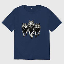 Футболка оверсайз мужская Бегущие волки, цвет: тёмно-синий