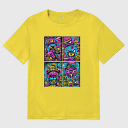 Футболка оверсайз мужская Яркие неоновые картинки с монстрами, цвет: желтый