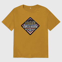 Футболка оверсайз мужская Амстердам - Нидерланды, цвет: горчичный