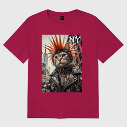 Футболка оверсайз мужская Котяра панк из Нью-Йорка - нейросеть, цвет: маджента