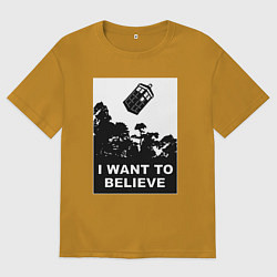 Футболка оверсайз мужская Тардис - я хочу верить, цвет: горчичный