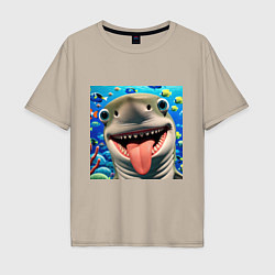 Мужская футболка оверсайз Веселая акула с высунутым языком в океане