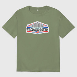Футболка оверсайз мужская Бостон - добро пожаловать, цвет: авокадо