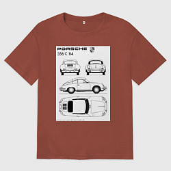 Футболка оверсайз мужская Машина Porsche, цвет: кирпичный