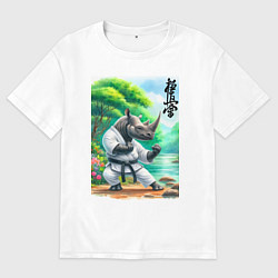 Футболка оверсайз мужская Кёкусинкай каратэ - носорог, цвет: белый