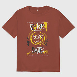 Футболка оверсайз мужская Фальшивая улыбка, цвет: кирпичный