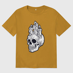 Футболка оверсайз мужская Череп и свечи, цвет: горчичный