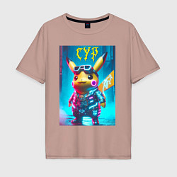 Футболка оверсайз мужская Cyber Pikachu - ai art fantasy, цвет: пыльно-розовый