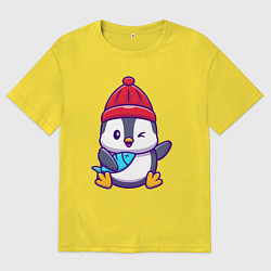 Футболка оверсайз мужская Пингвин с рыбкой, цвет: желтый