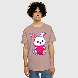 Футболка оверсайз мужская Heart rabbit, цвет: пыльно-розовый — фото 2