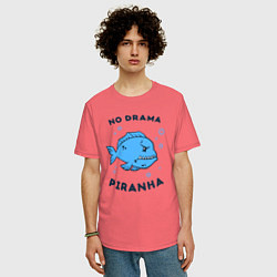 Футболка оверсайз мужская No drama piranha, цвет: коралловый — фото 2