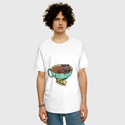 Футболка оверсайз мужская Чай с бегемотом - каламбур, цвет: белый — фото 2