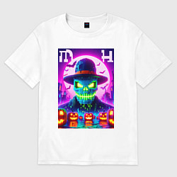 Футболка оверсайз мужская Minecraft and halloween collaboration - neon glow, цвет: белый