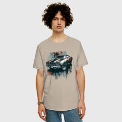 Футболка оверсайз мужская Автомобиль - маслкар, цвет: миндальный — фото 2