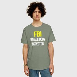 Футболка оверсайз мужская FBI white text, цвет: авокадо — фото 2