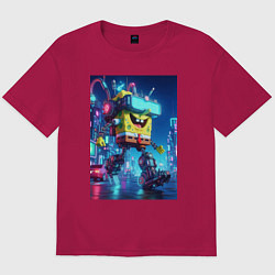 Футболка оверсайз мужская Cyber Sponge Bob - neon glow fantasy, цвет: маджента