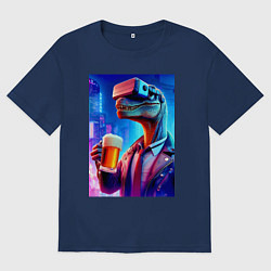 Футболка оверсайз мужская Пивозавр в виртуальных очках - нейроарт, цвет: тёмно-синий