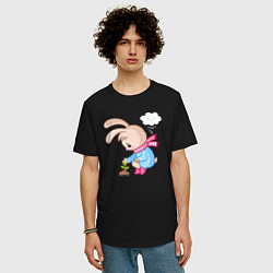 Футболка оверсайз мужская Зайка посадил цветок, цвет: черный — фото 2