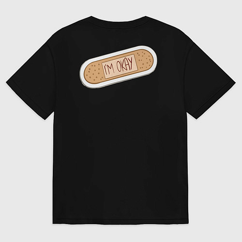 Мужская футболка оверсайз Я в порядке пластырь с надписью / Черный – фото 2
