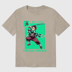 Футболка оверсайз мужская Герой клинок рассекающий демонов, цвет: миндальный