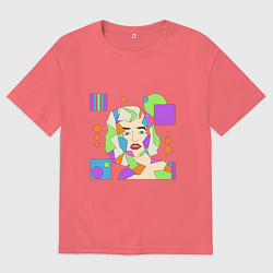 Футболка оверсайз мужская Мэрилин Монро абстрактный женский портрет, цвет: коралловый
