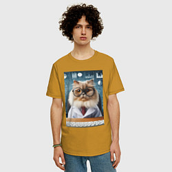 Футболка оверсайз мужская Кот аналитик - нейроарт, цвет: горчичный — фото 2
