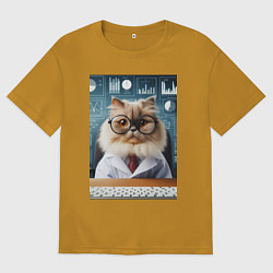 Футболка оверсайз мужская Кот аналитик - нейроарт, цвет: горчичный